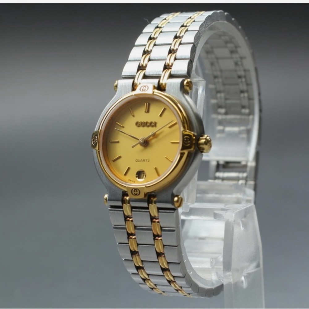 SOLD Gucci Women's Gold Dial Silver Bracelet Watch 9000 L